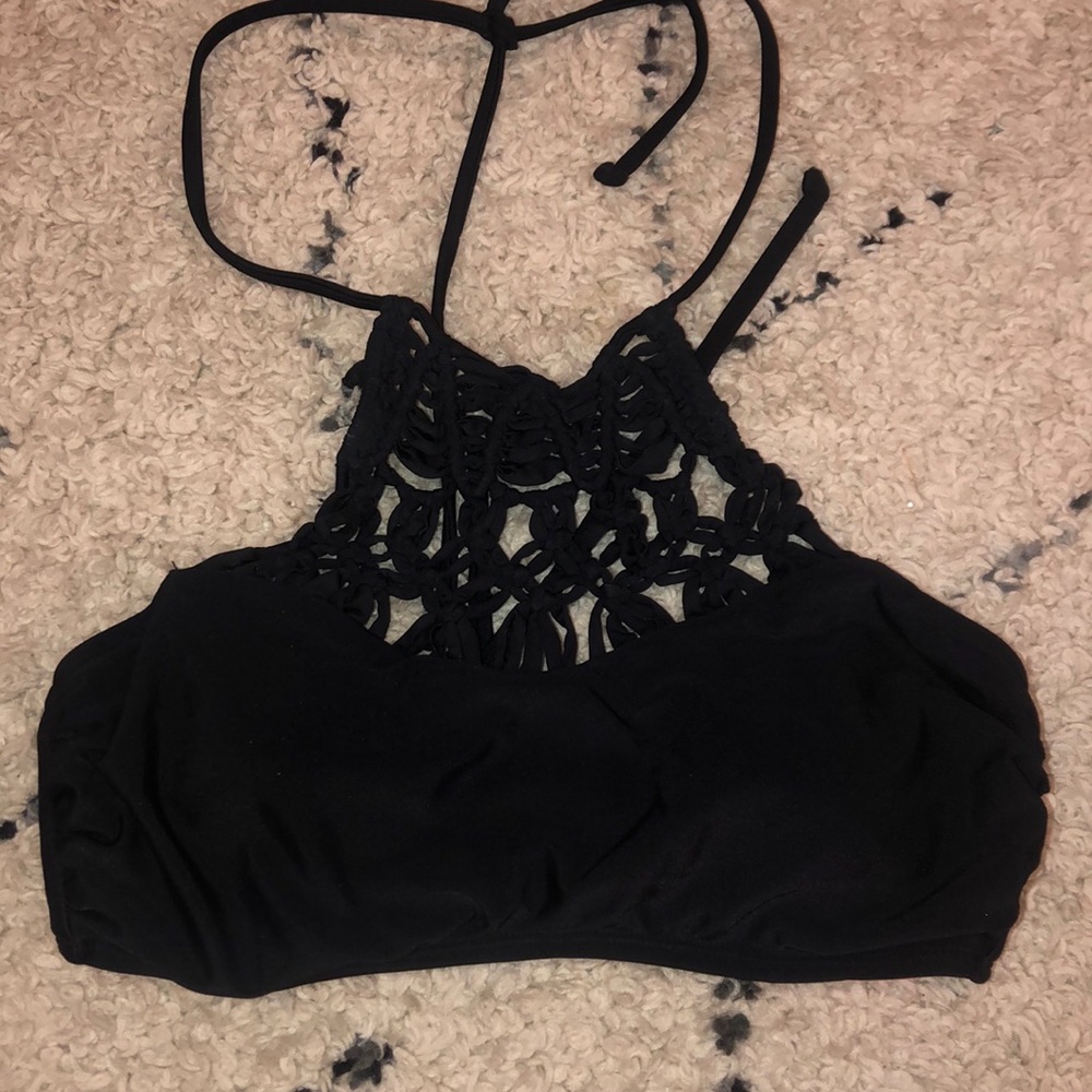 Black Crochet Halter Bikini Top